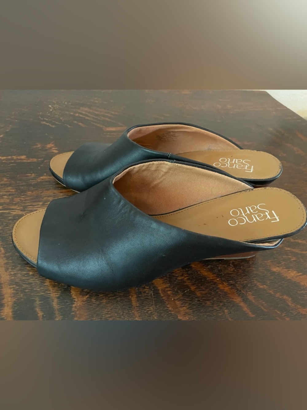 FRANCO SARTO Dublin Black Leather Upper Women's Slip-On Wedge Heels Size 9.5